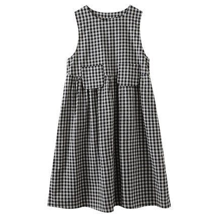 Robe Sans Manches À Carreaux En Coton Et Lin Rétro D'été