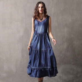 Robe Sans Manches En Denim De Couleur Unie