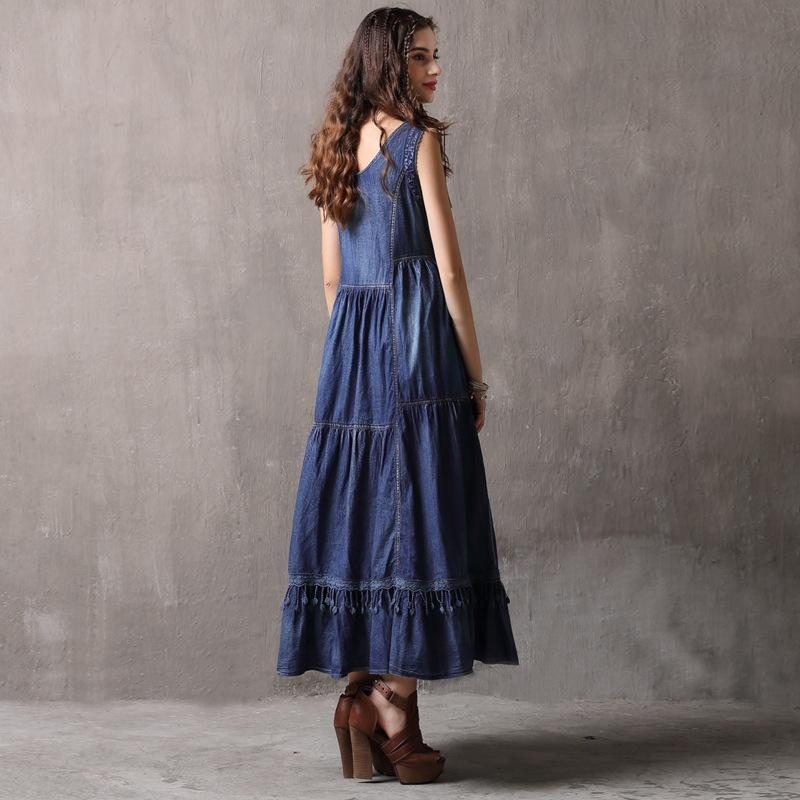 Robe Sans Manches En Denim De Couleur Unie