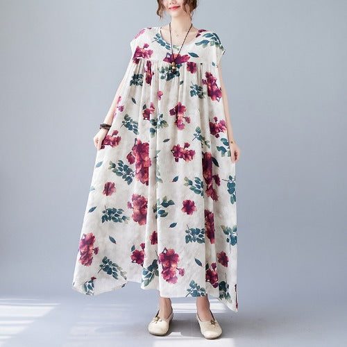 Robe Sans Manches À Fleurs Rétro Grande Taille D'été