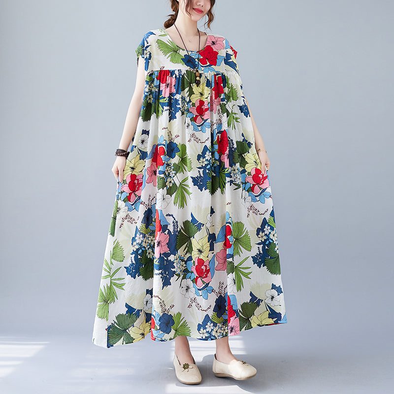 Robe Sans Manches À Fleurs Rétro Grande Taille D'été