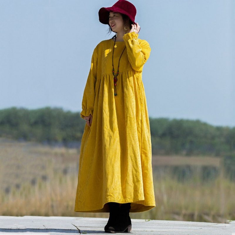 Robe Surdimensionnée Unie À Manches Volantées - Jaune Vif