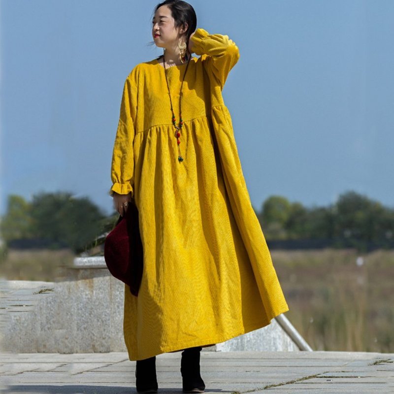 Robe Surdimensionnée Unie À Manches Volantées - Jaune Vif