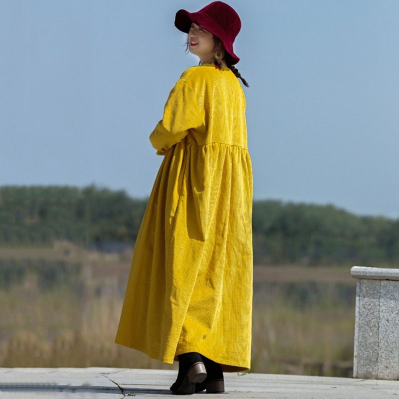 Robe Surdimensionnée Unie À Manches Volantées - Jaune Vif