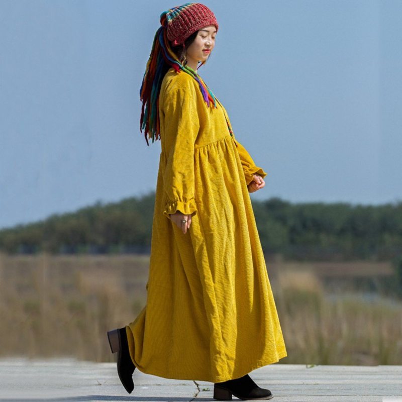 Robe Surdimensionnée Unie À Manches Volantées - Jaune Vif