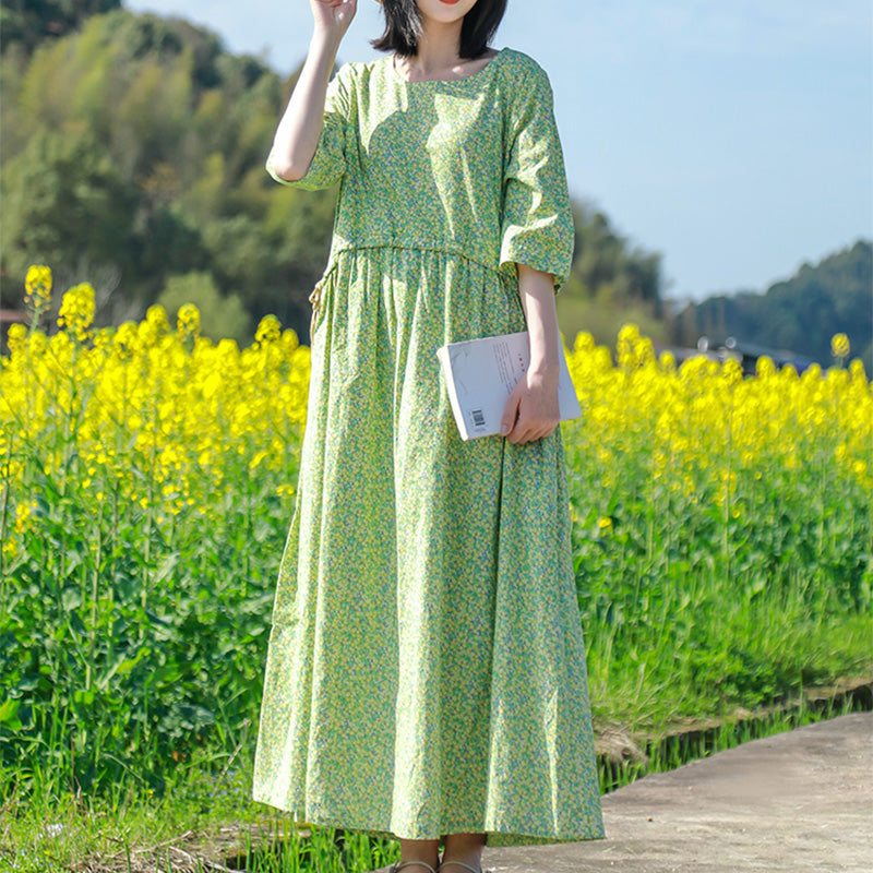 Robe Trapèze En Coton À Fleurs Vintage D'été