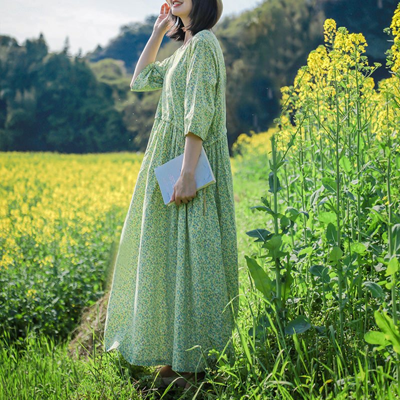 Robe Trapèze En Coton À Fleurs Vintage D'été