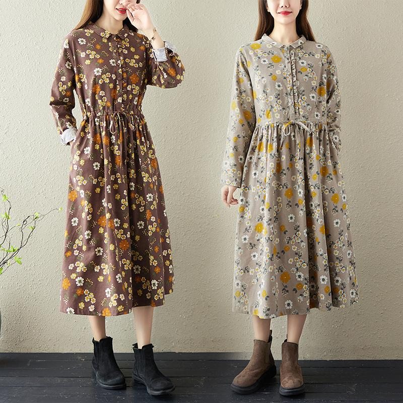 Robe Trapèze Décontractée En Lin De Coton À Fleurs Rétro De Printemps