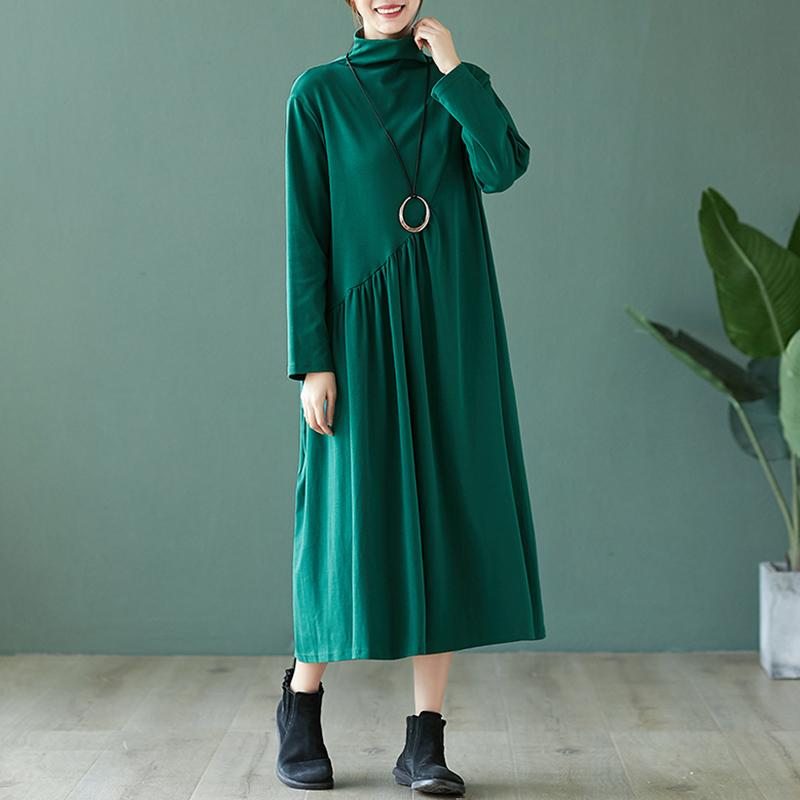 Robe En Tricot De Coton À Manches Longues Et Col Haut