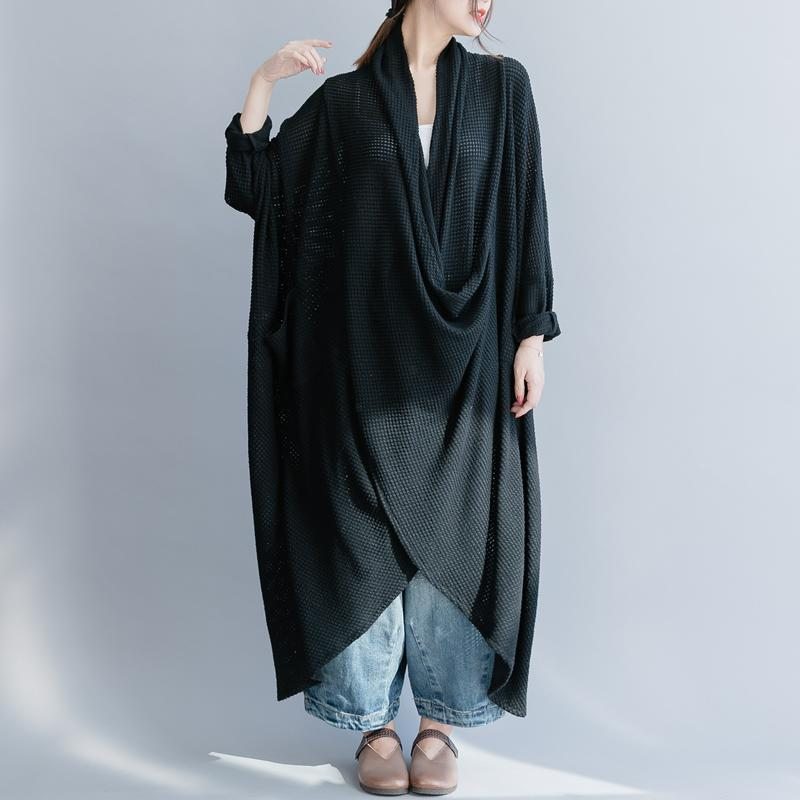 Robe En Tricot À Croix Noire Tombante Robes Art De Style Zen Pour Les Femmes