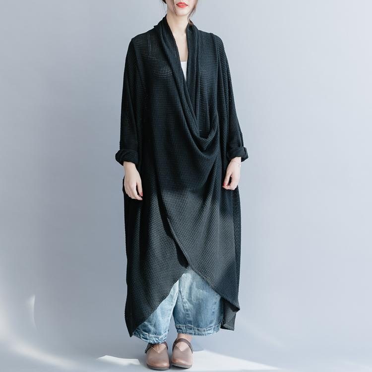 Robe En Tricot À Croix Noire Tombante Robes Art De Style Zen Pour Les Femmes