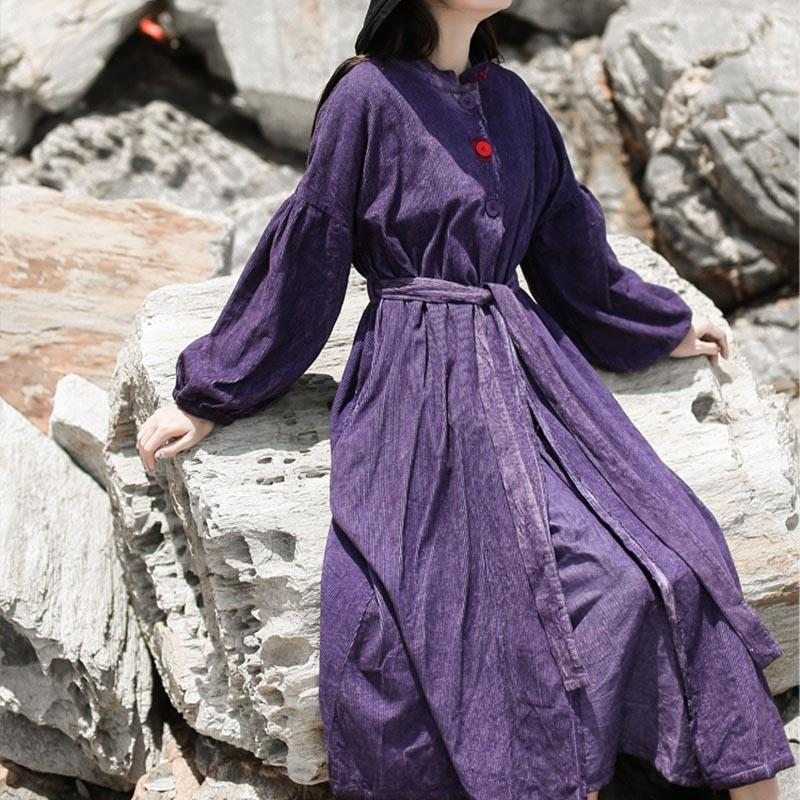 Robe En Velours Côtelé De Coton Épais Rétro Automne Hiver