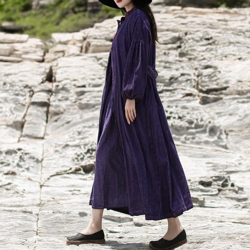 Robe En Velours Côtelé De Coton Épais Rétro Automne Hiver