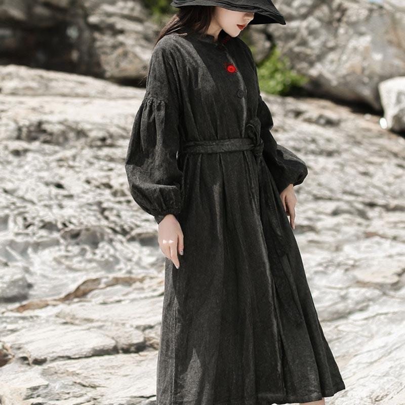 Robe En Velours Côtelé De Coton Épais Rétro Automne Hiver