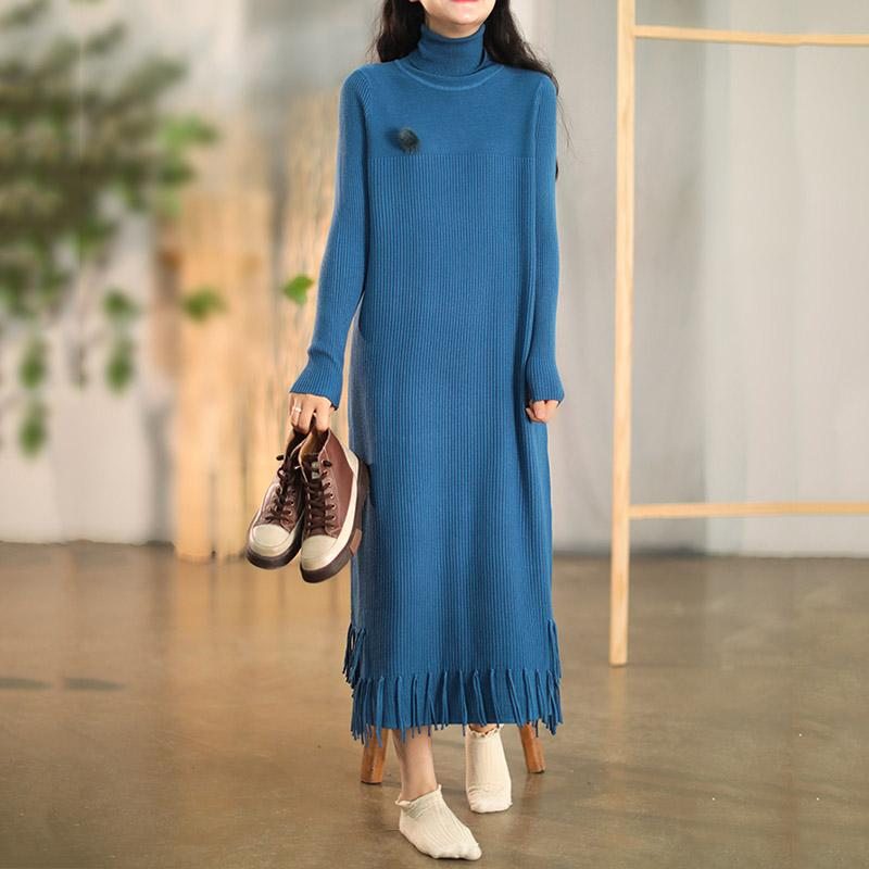 Winter Tassel Long Knitted Pull Dress Basic