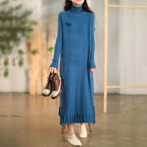 Winter Tassel Long Knitted Pull Dress Basic