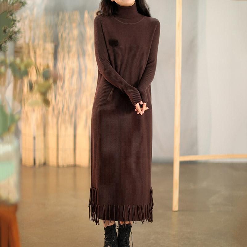 Winter Tassel Long Knitted Pull Dress Basic