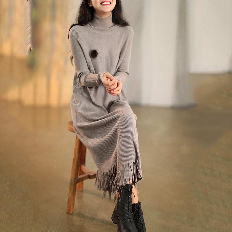 Winter Tassel Long Knitted Pull Dress Basic