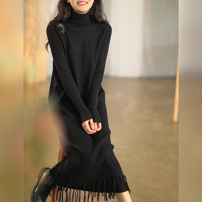 Winter Tassel Long Knitted Pull Dress Basic