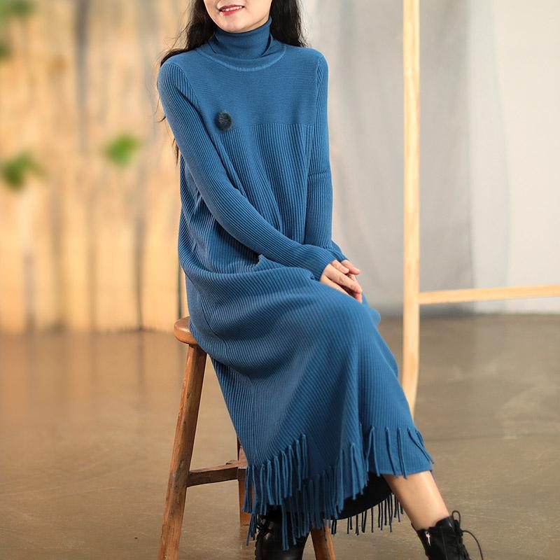 Winter Tassel Long Knitted Pull Dress Basic