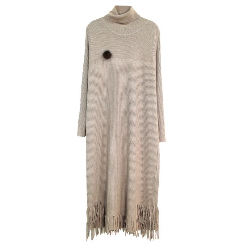 Winter Tassel Long Knitted Pull Dress Basic