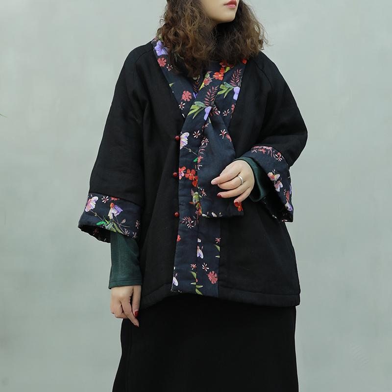 Manteau D'hiver Ethnique Floral En Coton À Écharpe Rétro