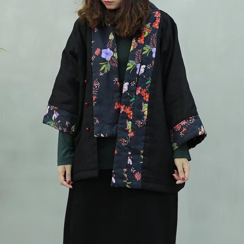 Manteau D'hiver Ethnique Floral En Coton À Écharpe Rétro