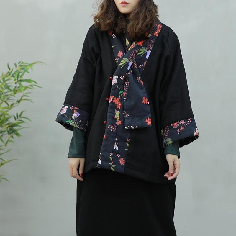 Manteau D'hiver Ethnique Floral En Coton À Écharpe Rétro