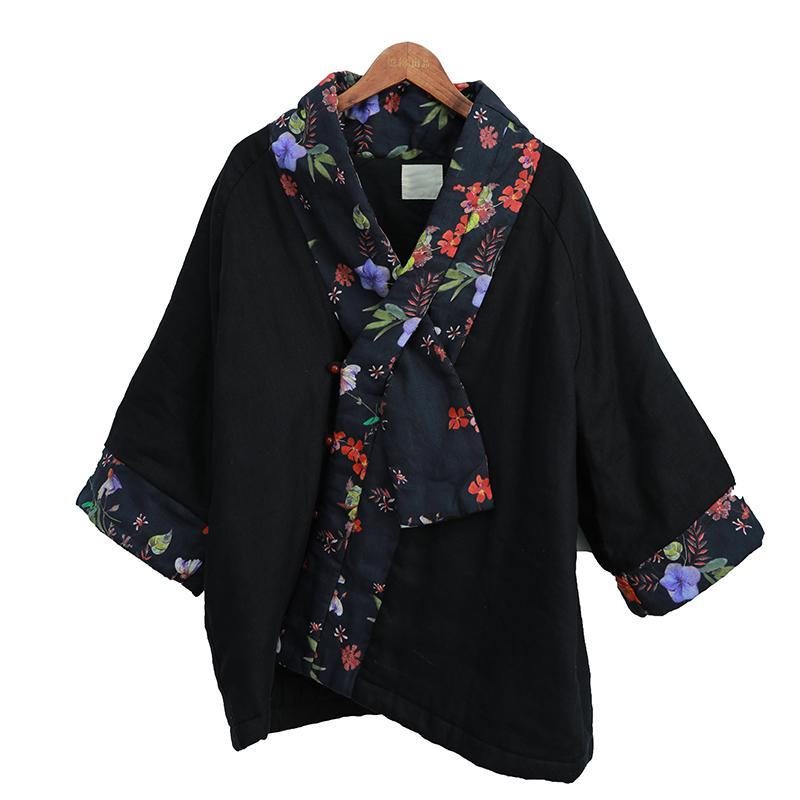 Manteau D'hiver Ethnique Floral En Coton À Écharpe Rétro