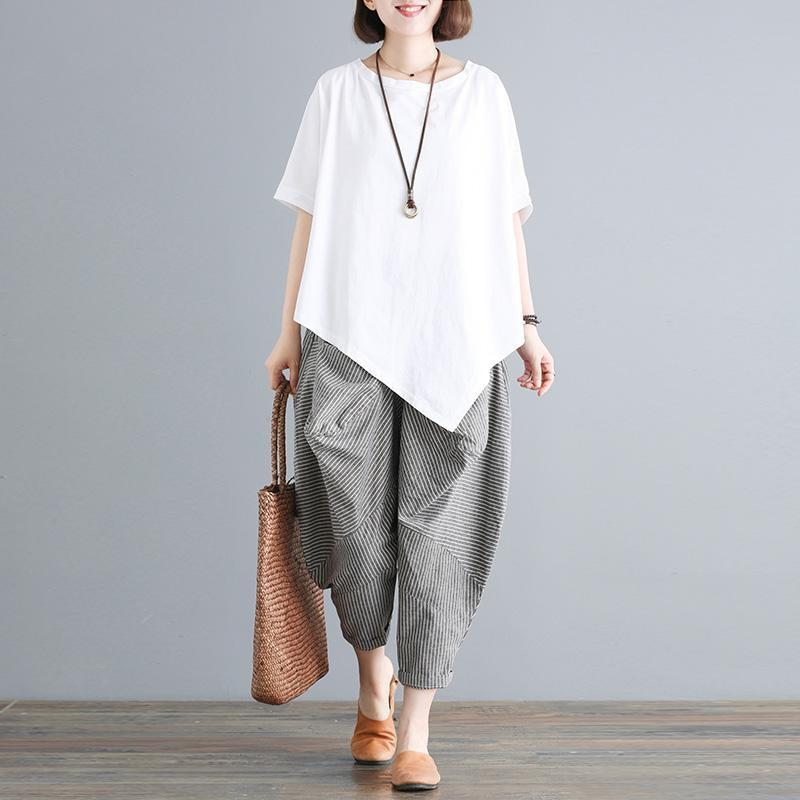 Solid Stripes Casual Loose Irregular Set