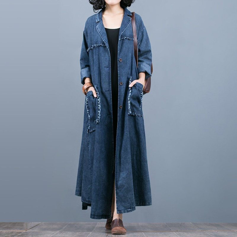 Femmes Casual Rough Selvage Big Pockets Solid Long Hooded Loose Coat