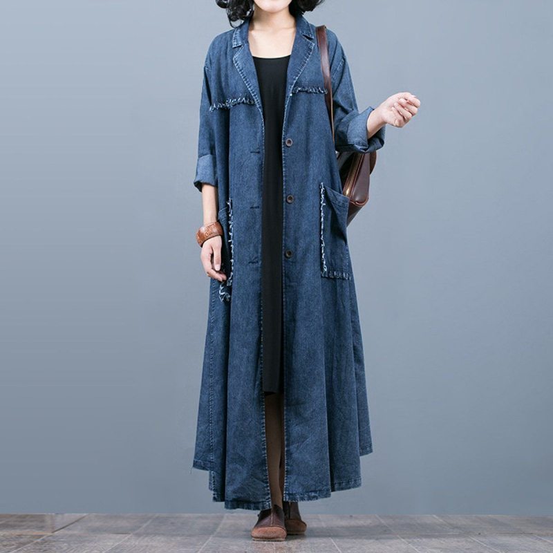 Femmes Casual Rough Selvage Big Pockets Solid Long Hooded Loose Coat