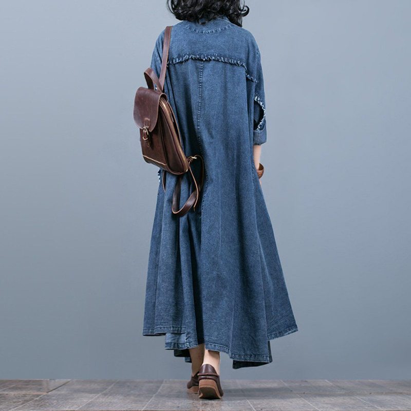 Femmes Casual Rough Selvage Big Pockets Solid Long Hooded Loose Coat