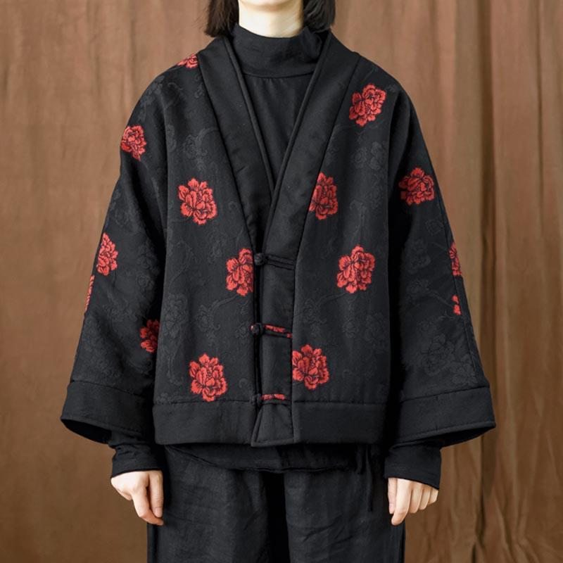 Manteau Ample Matelassé En Coton Et Lin À Fleurs Rétro