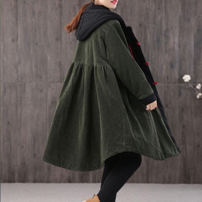 Manteau À Capuche En Velours Côtelé Rétro Grande Taille Automne Hiver