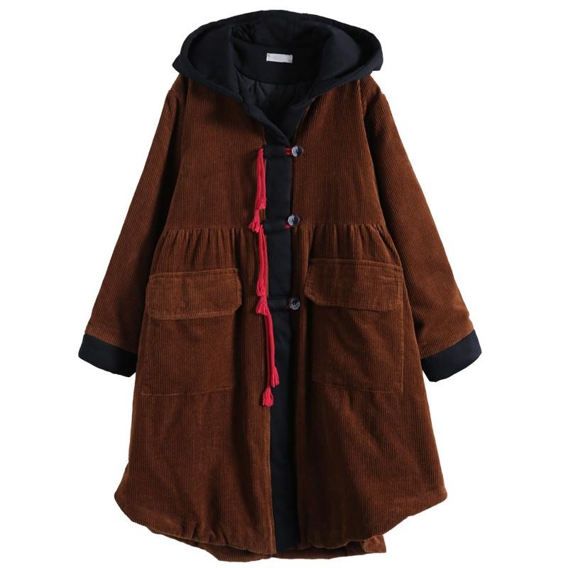 Manteau À Capuche En Velours Côtelé Rétro Grande Taille Automne Hiver