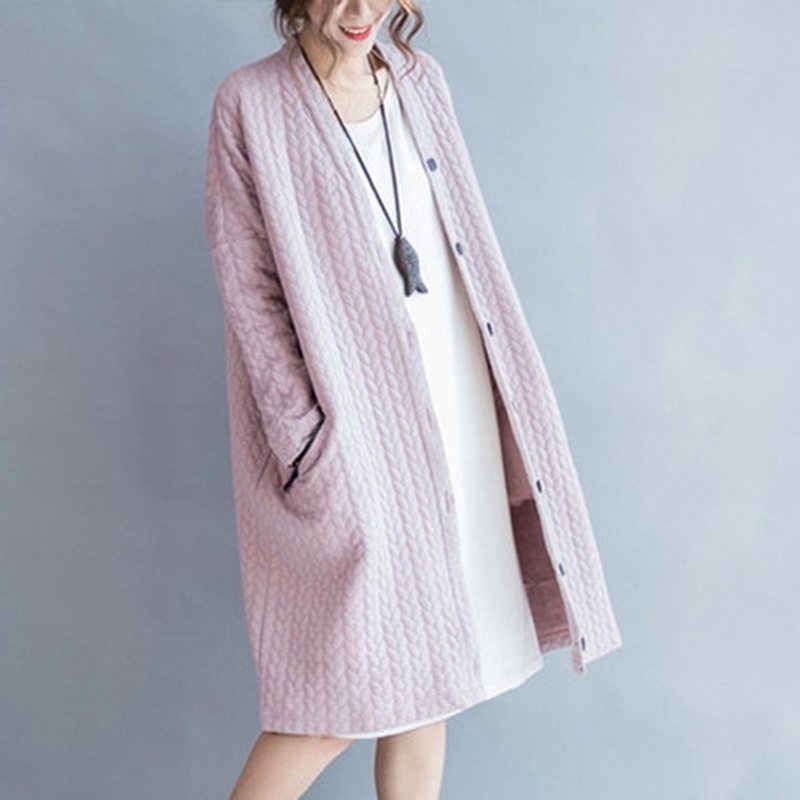 Manteau Cardigan À Boutons Tricotés Grande Taille