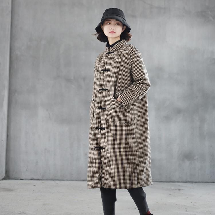 Manteau À Carreaux Rétro En Coton Pour Femmes D'hiver