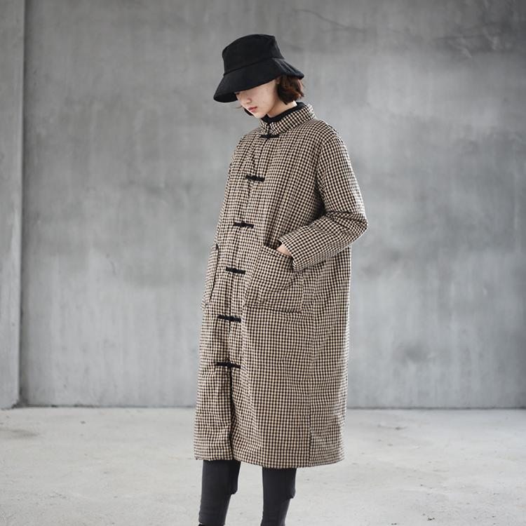 Manteau À Carreaux Rétro En Coton Pour Femmes D'hiver