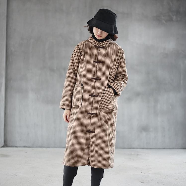 Manteau À Carreaux Rétro En Coton Pour Femmes D'hiver