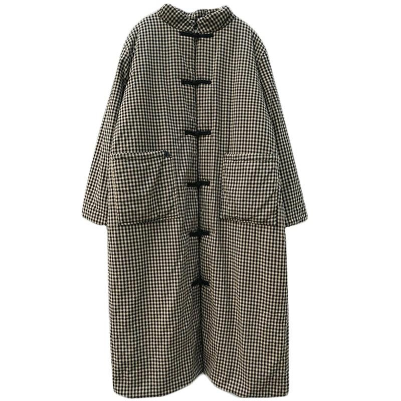 Manteau À Carreaux Rétro En Coton Pour Femmes D'hiver