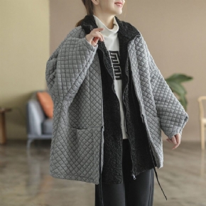 Manteau Chaud Patchwork Rétro En Peluche À Carreaux D'hiver Grande Taille