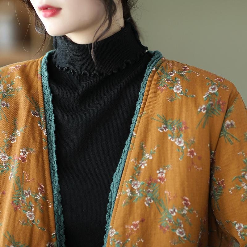 Manteau En Coton Épais À Fleurs Lâches D'automne Et D'hiver