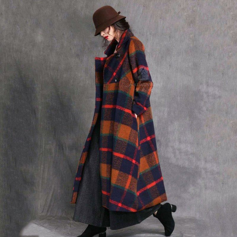 Manteau Coupe-vent Femme À Carreaux Vintage Automne Hiver