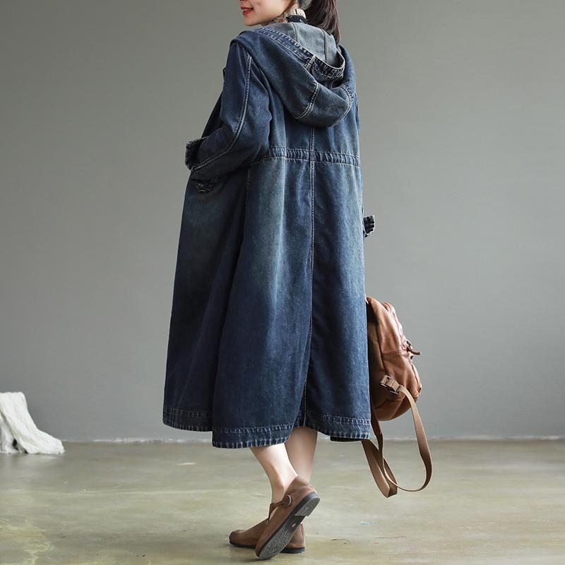 Manteau Décontracté En Denim À Capuche Vintage