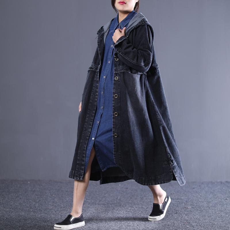 Manteau En Denim À Boutonnage Simple Et À Capuche Pour Femmes