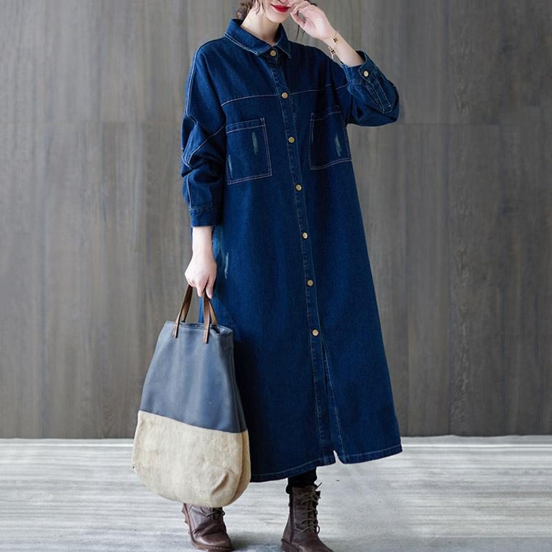 Manteau En Denim À Boutonnage Simple Et Décontracté Au-dessus Du Genou