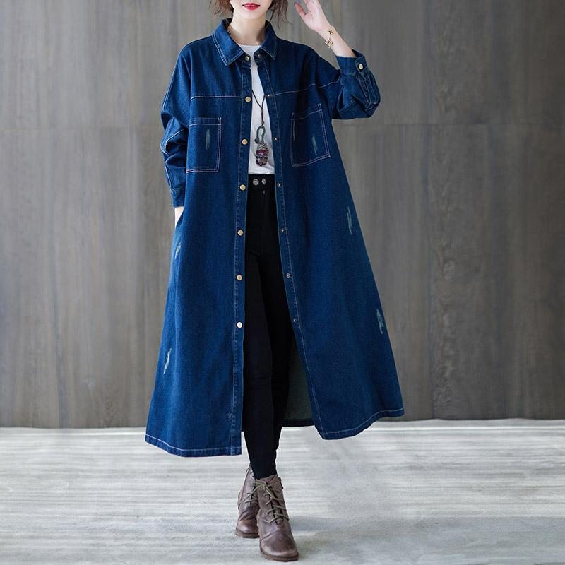 Manteau En Denim À Boutonnage Simple Et Décontracté Au-dessus Du Genou