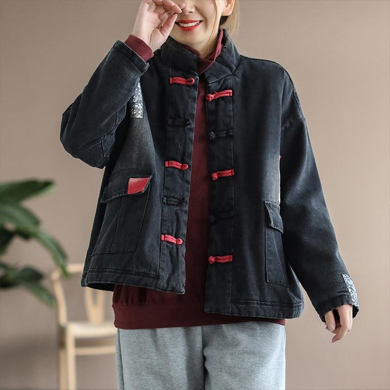 Manteau En Denim Lâche Rétro Rembourré En Coton D'hiver Pour Femme