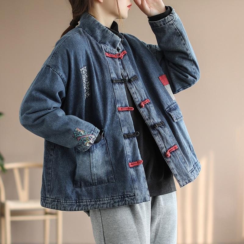 Manteau En Denim Lâche Rétro Rembourré En Coton D'hiver Pour Femme